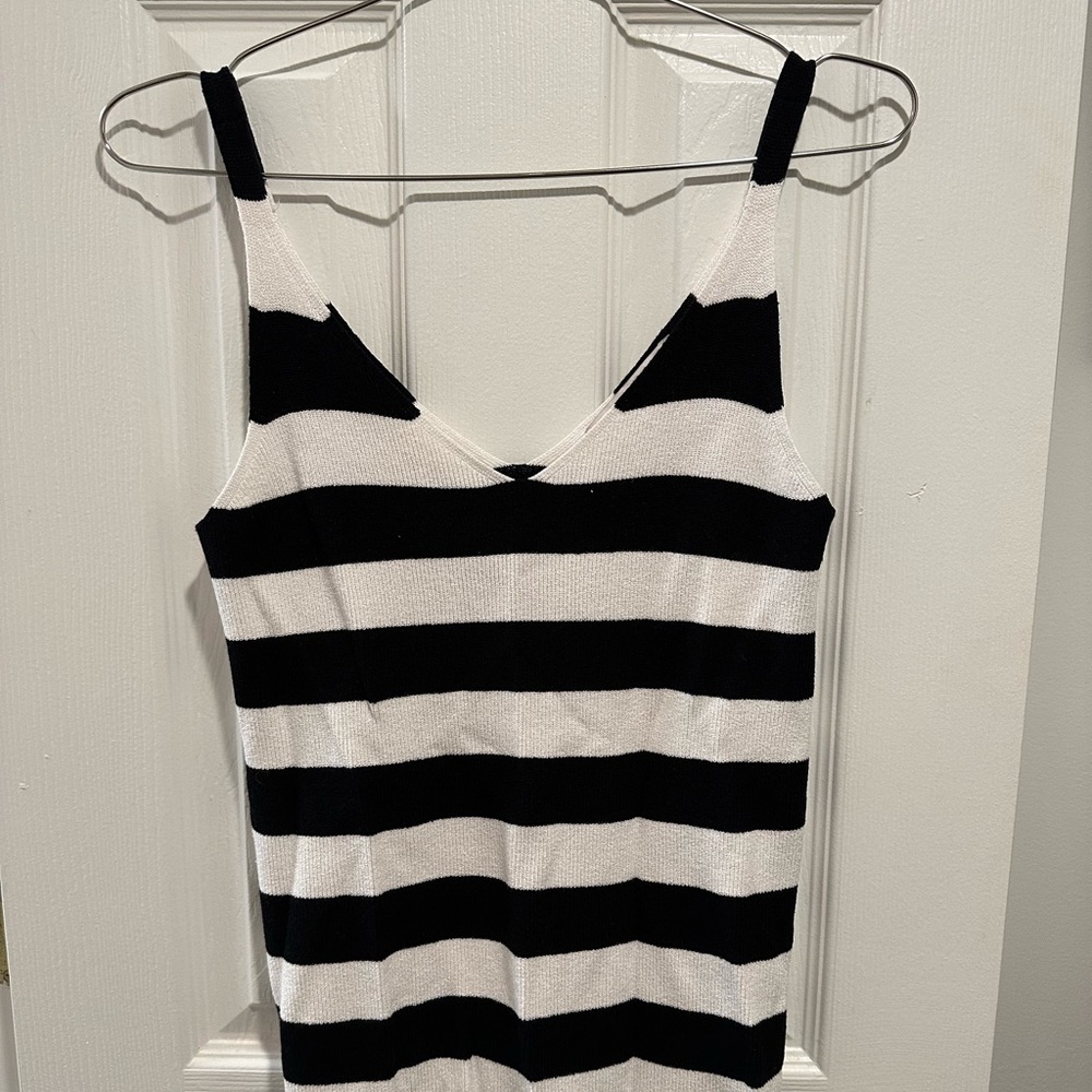 Ann Taylor Loft Black and White Striped Tank Top